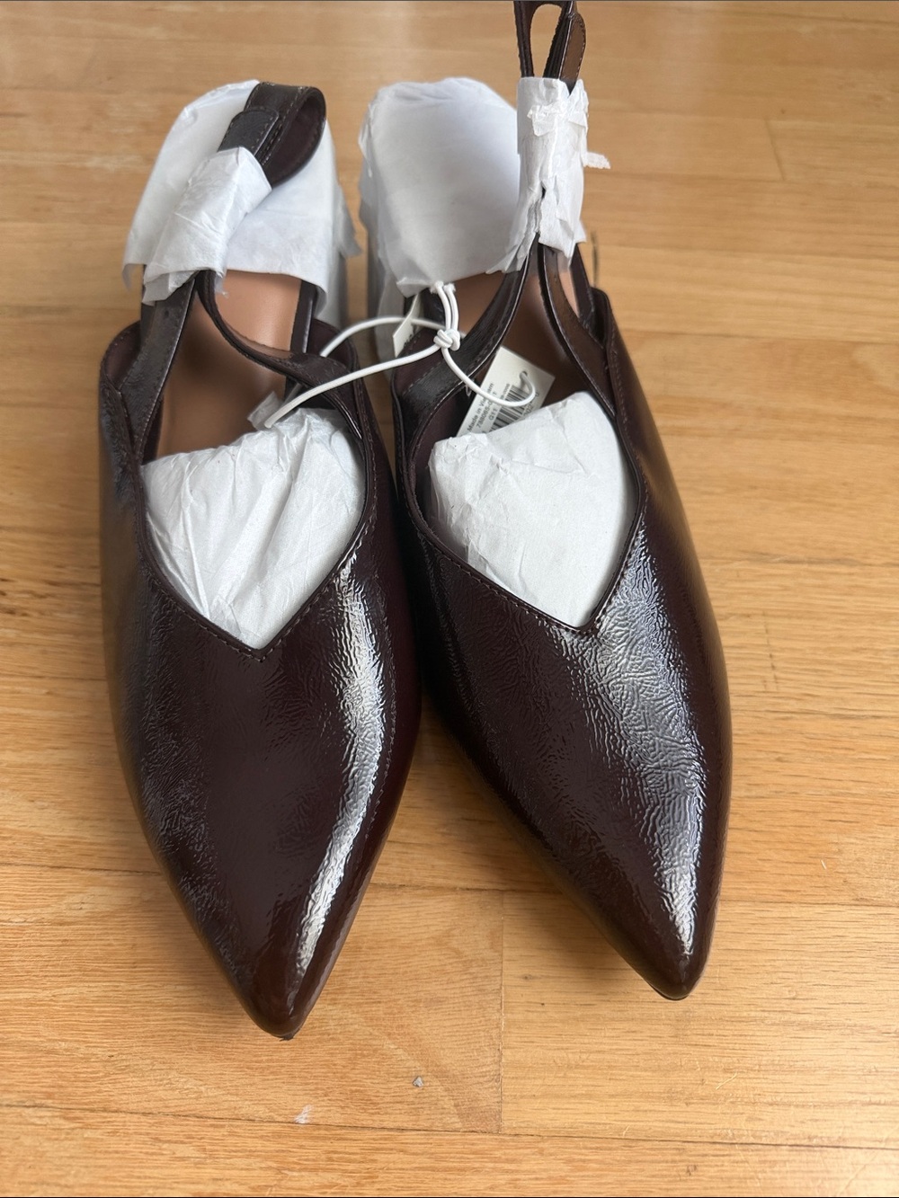 Old Navy Pointed Slingback Mules in Dark Brown Patent Leather